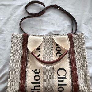Chloe Small Woody Tote - White and Brown (100% Authentic)